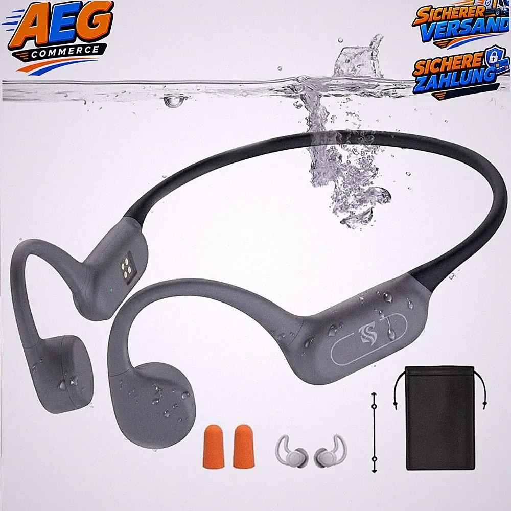 Knochenschall Kopfhörer Bluetooth 5.4 Grau für Schwimmen Sport Wasserfest