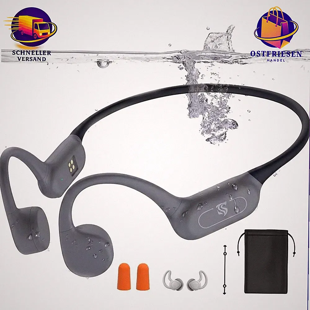 Knochenschall Kopfhörer Bluetooth 5.4 Grau für Schwimmen Sport Wasserfest
