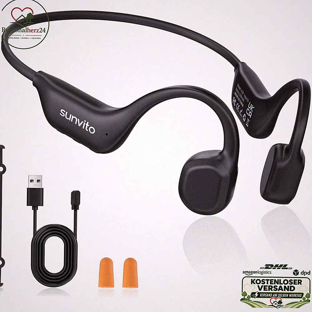 Knochenschall Kopfhörer Bluetooth 6.0 Wasserdicht Leicht Sport Ohrhörer Schwarz