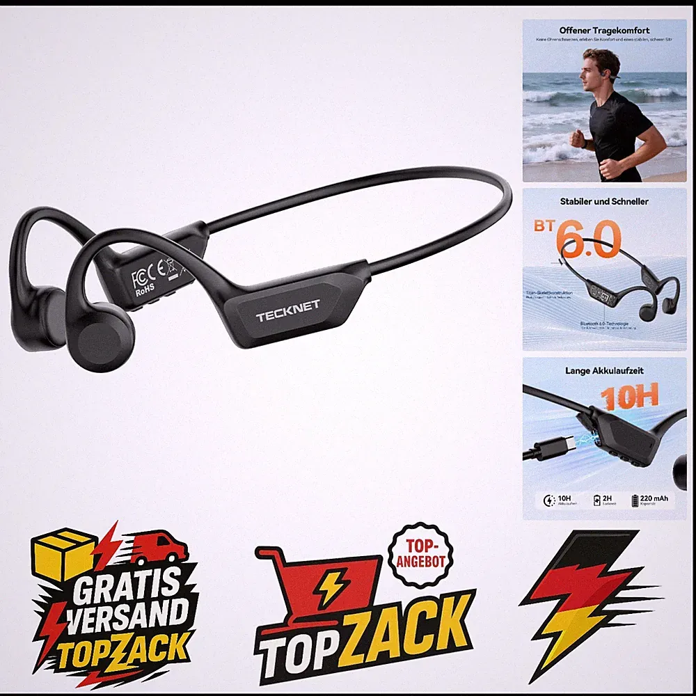 Knochenschall Kopfhörer Bluetooth, Bone Conduction Headphones mit Mikrofon, O...