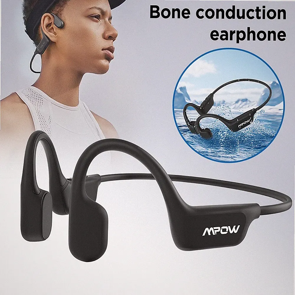 Knochenschall Kopfhörer IPX8 Wasserdicht Joggen Fahrrad Bluetooth Schwarz