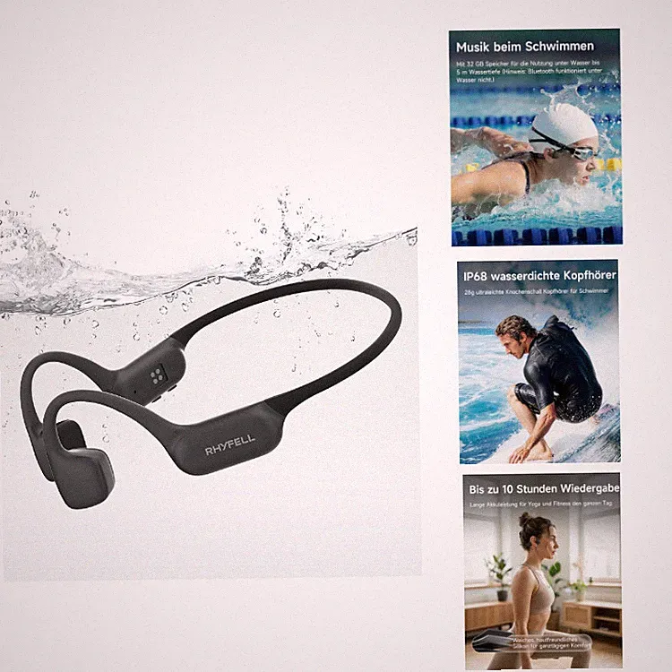 Knochenschall Kopfhörer Schwarz, Bluetooth 6, 32GB MP3, 10h