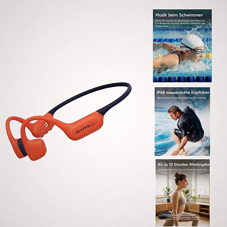 Knochenschall Kopfhörer Schwimmen 32 GB MP3 Bluetooth 6 Orange