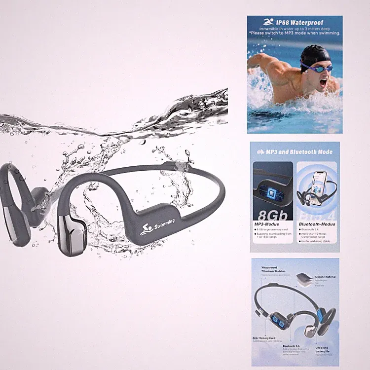 Knochenschall Kopfhörer Schwimmen Bluetooth 5, 8 GB MP3, , für Sport