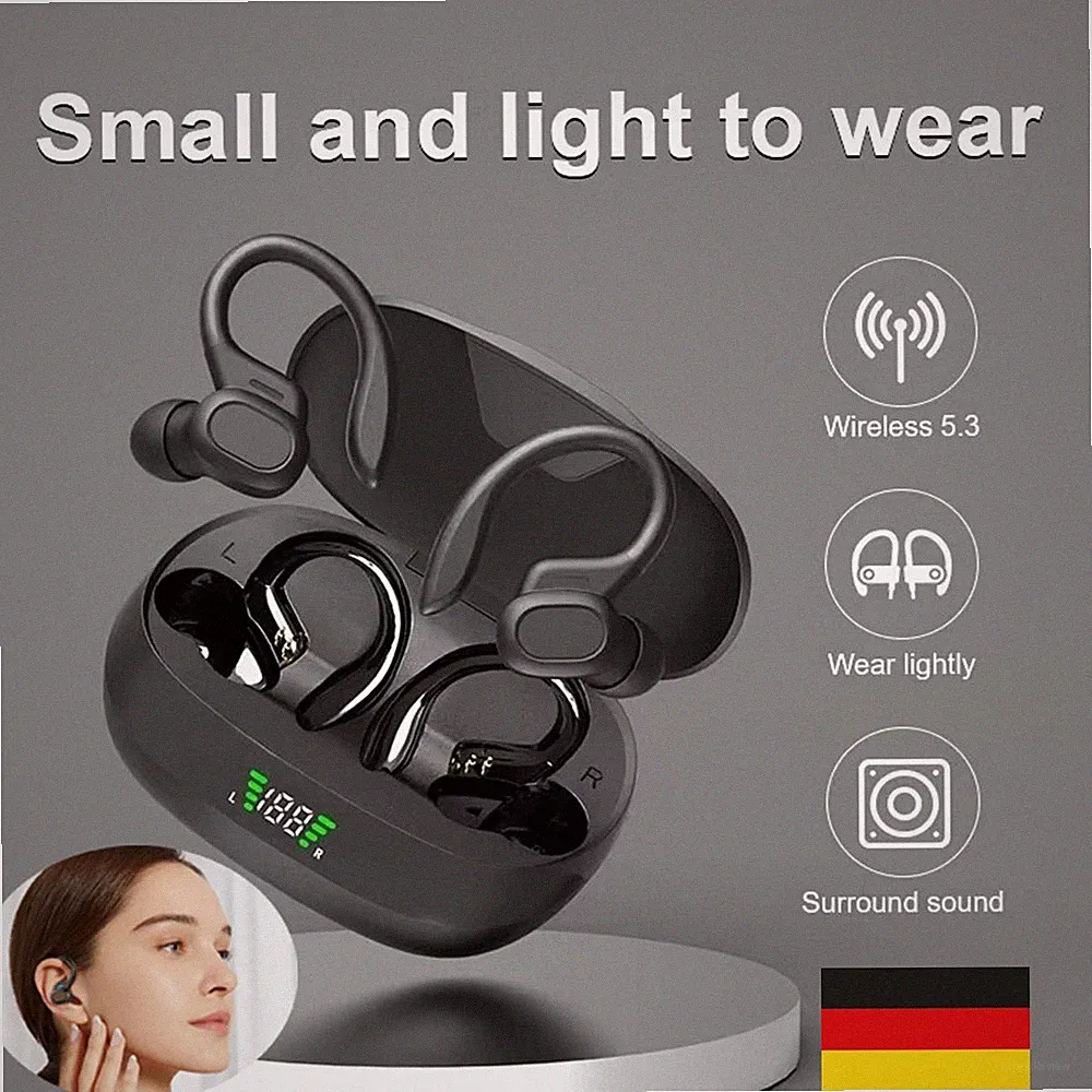 Kopfhörer Bluetooth 5.3 In Ear Ohrbügel Kabellos TWS Sportkopfhörer mit Mikrofon