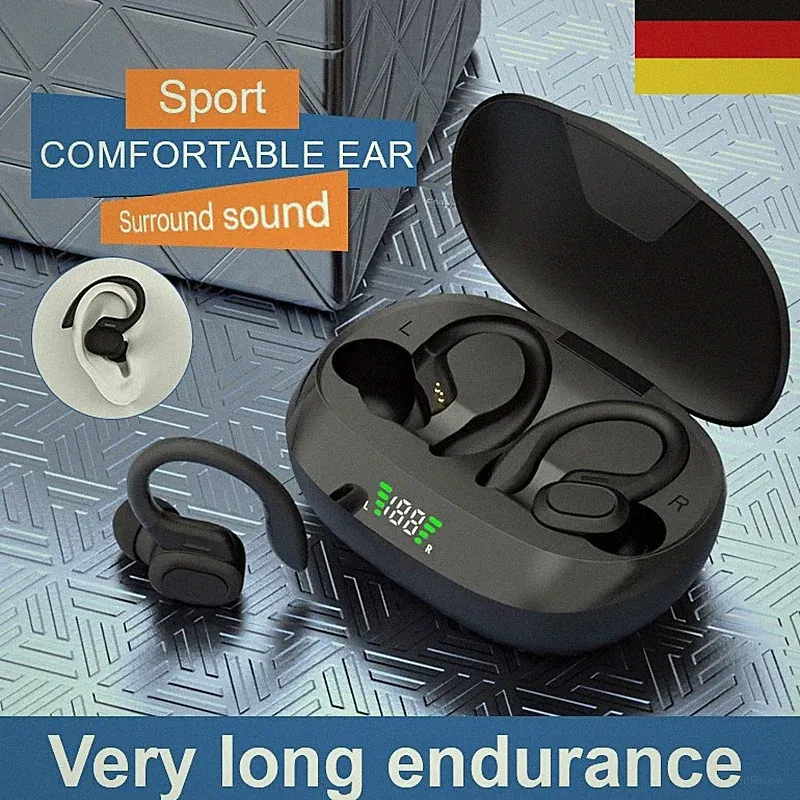 Kopfhörer Bluetooth 5.4 In Ear Ohrbügel Kabellos TWS Sportkopfhörer mit Mikrofon