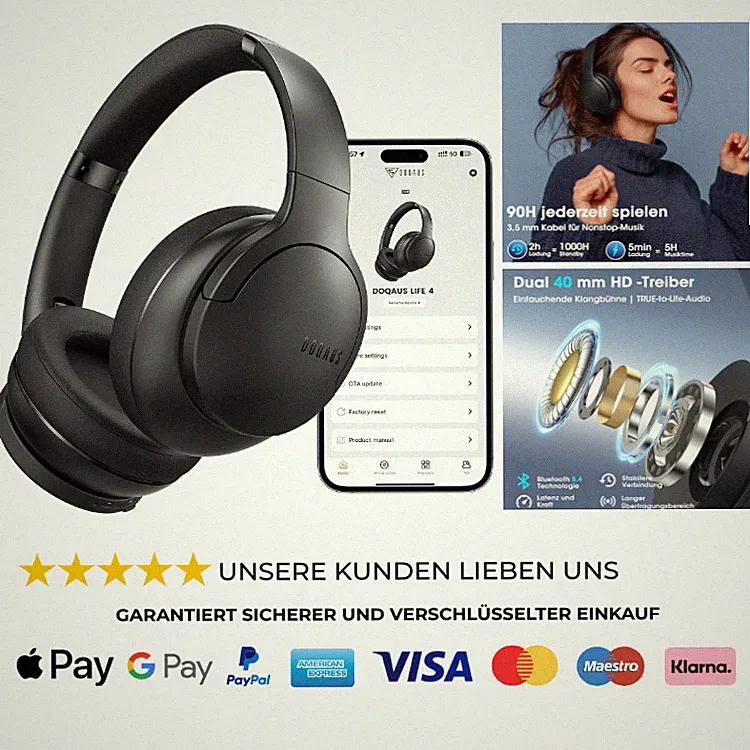 Kopfhörer Bluetooth 5.4 Over Ear 90 Std Akku App Steuerung EQ