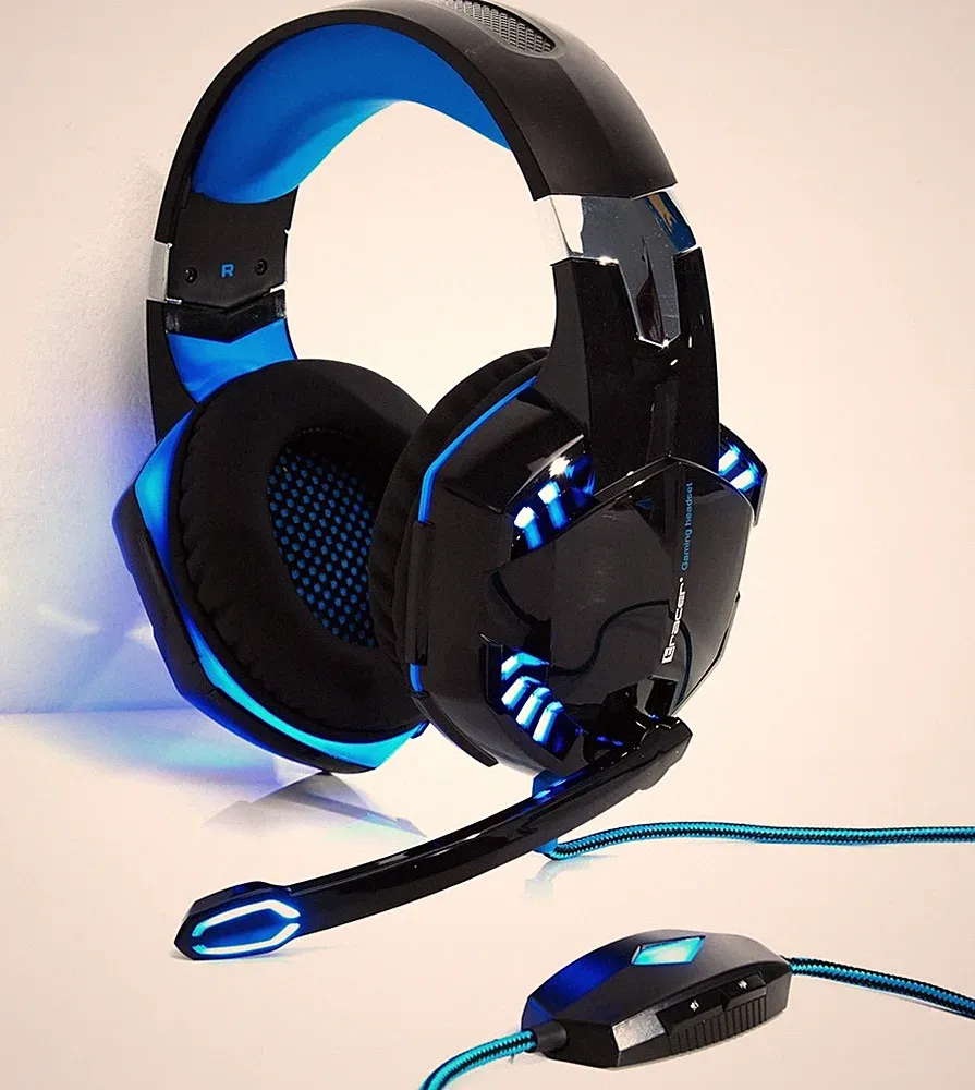Kopfhörer Gaming USB Headset 7.1 für PC Computer mit Mikrofon Blau Schwarz