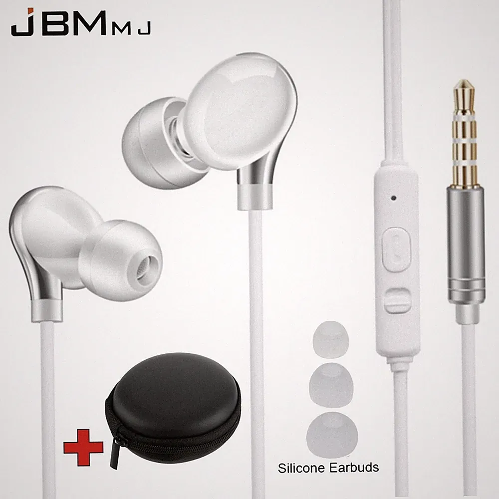 Kopfhörer Headset Premium JMB MJ Super Bass In-Ear in weiss + PU-Hardcase