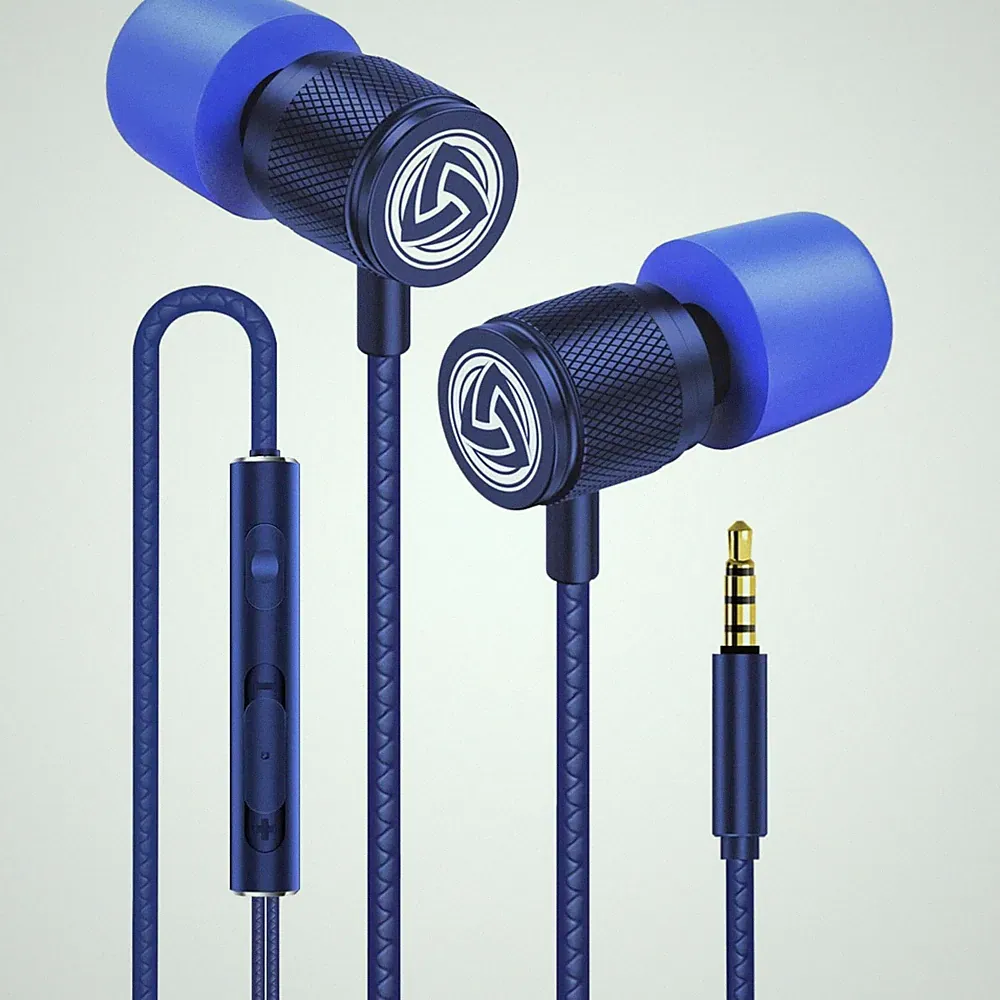 Kopfhörer In Ear Kabel Mikrofon Klang Bässe Lautstärkeregler Blau