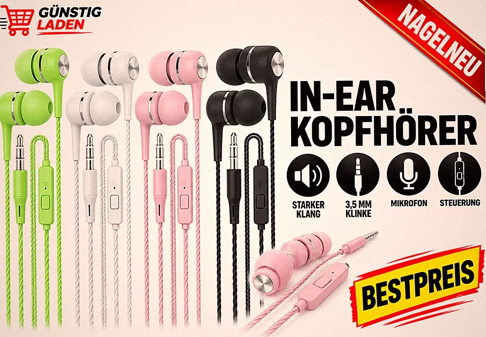 Kopfhörer In Ear Kabelgebundene Sport Ohrhörer 3.5mm Klinke Mikrofon Bass Stereo