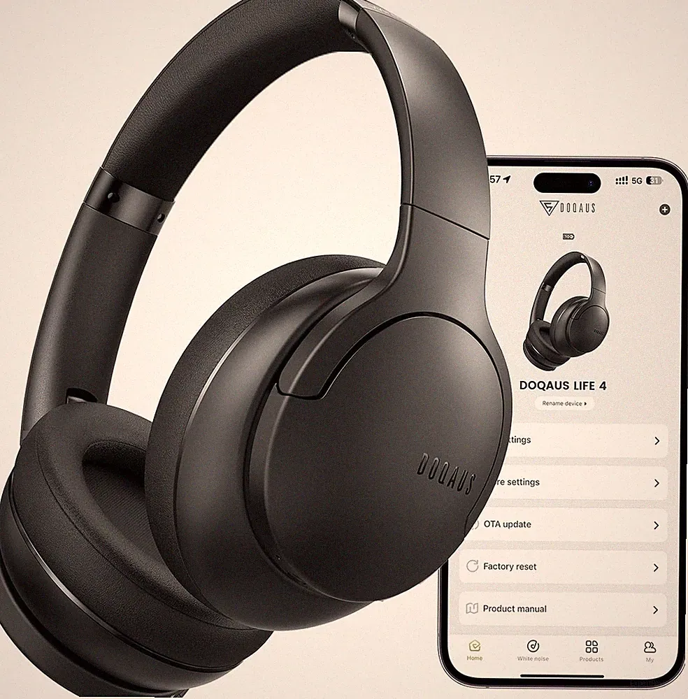Kopfhörer Kabellos Bluetooth 6.0 Schwarz mit APP-Steuerung für Musik und Anrufe