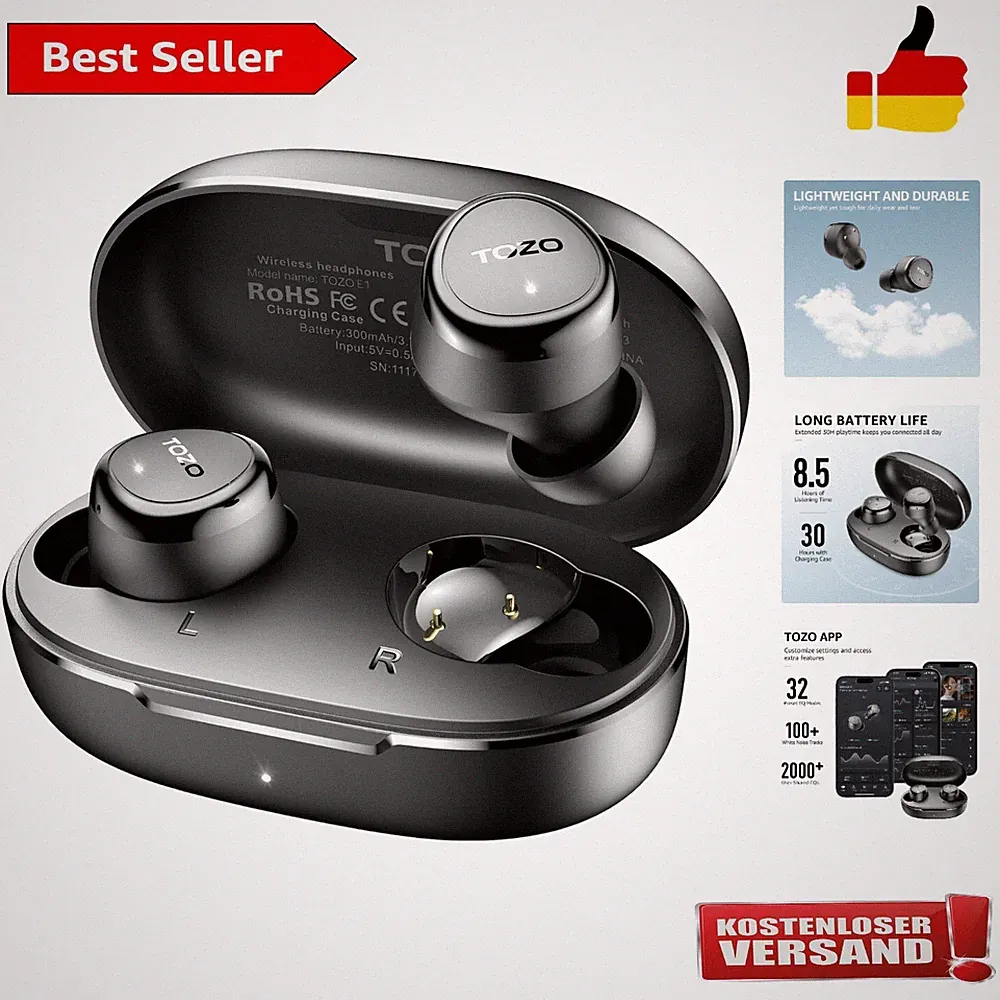 Kopfhörer kabellos E1 Bluetooth 5,3 Bluetooth-Kopfhörer, In Ear mit APP, 30 S...
