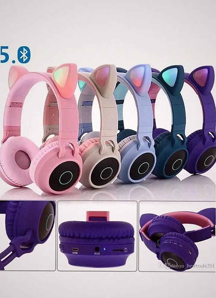 Kopfhörer Katze Bluetooth Für Kinder Musik Fernseher Gaming PS5 Drahtlos LED
