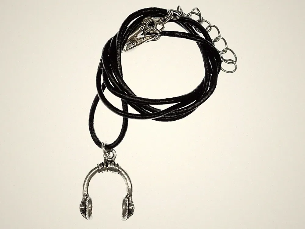 Kopfhörer Kette Halskette Miniblings DJ Musik Band Headphones silber Leder