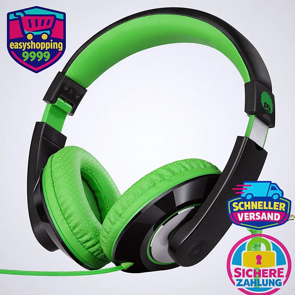 Kopfhörer Kinder 3,5 mm Jack, Einstellbar, Faltbar, Over Ear, Schwarz Grün