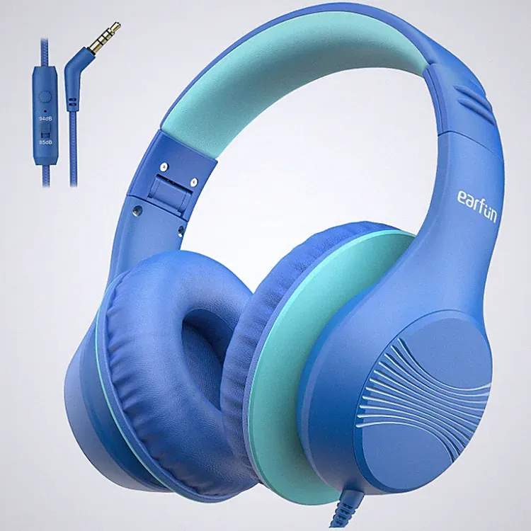 Kopfhörer Kinder Over Ear 3 5mm Kabel Faltbar Lautstärkebegrenzung Blau 180g
