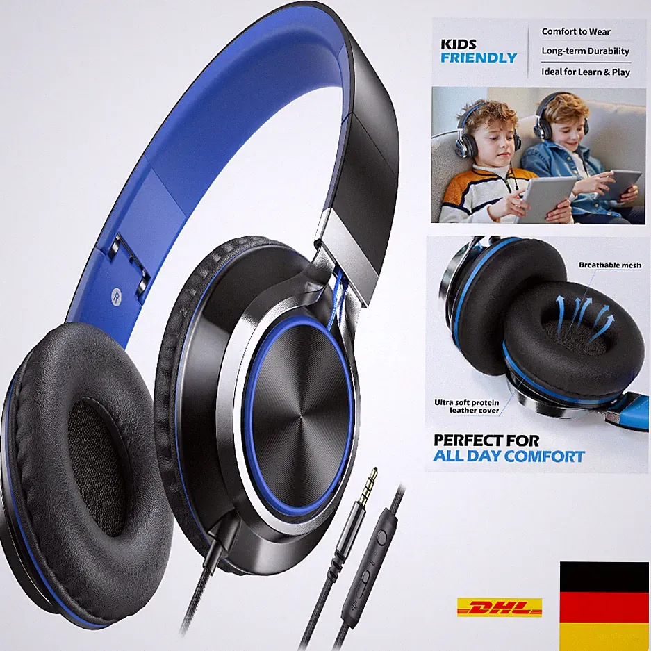 Kopfhörer mit Kabel Mikrofon Lautstärkeregler Faltbar für Musik und Gaming