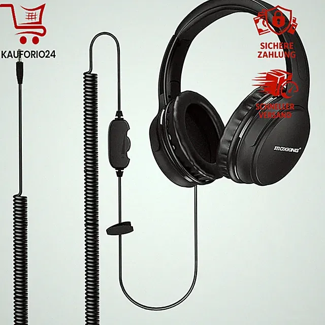 Kopfhörer mit Lautstärkeregler 3,5 mm AUX Kabel 6m Spiralkabel für Senioren