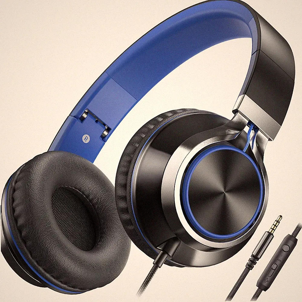 Kopfhörer On Ear Faltbar 3,5mm mit Mikrofon und Lautstärkeregler Schwarz für PC