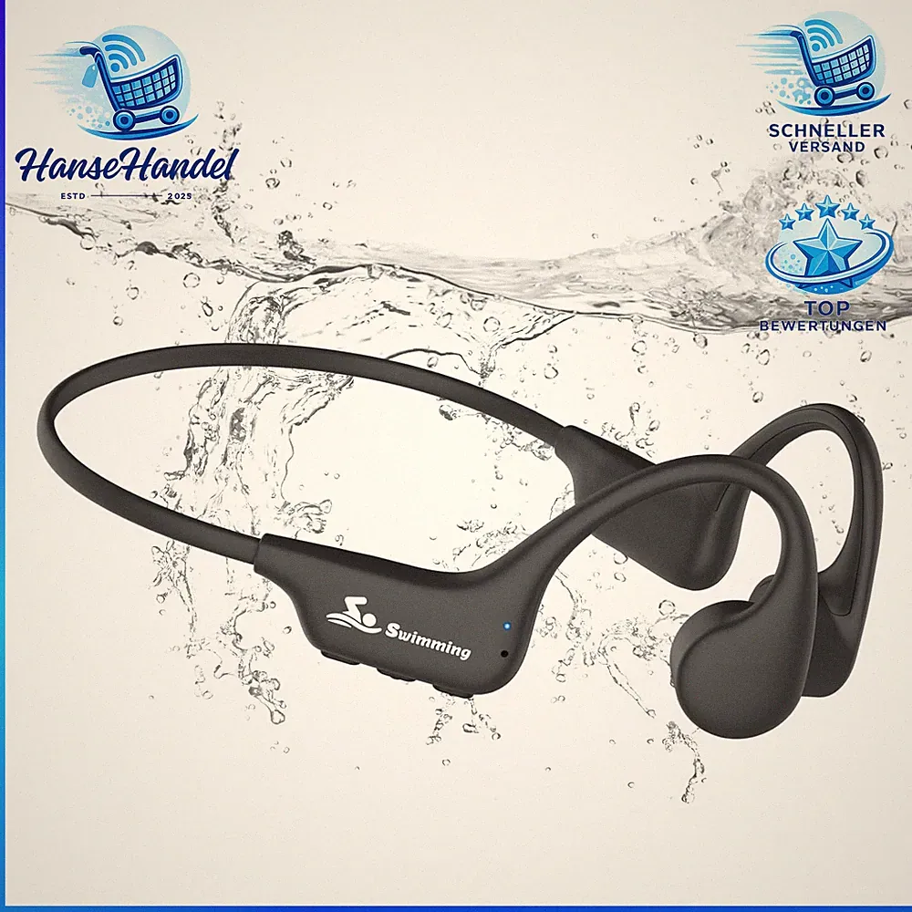 Kopfhörer Schwimmen IPX8 Wasserdicht Knochenschall Bluetooth 5.4 8GB Schwarz