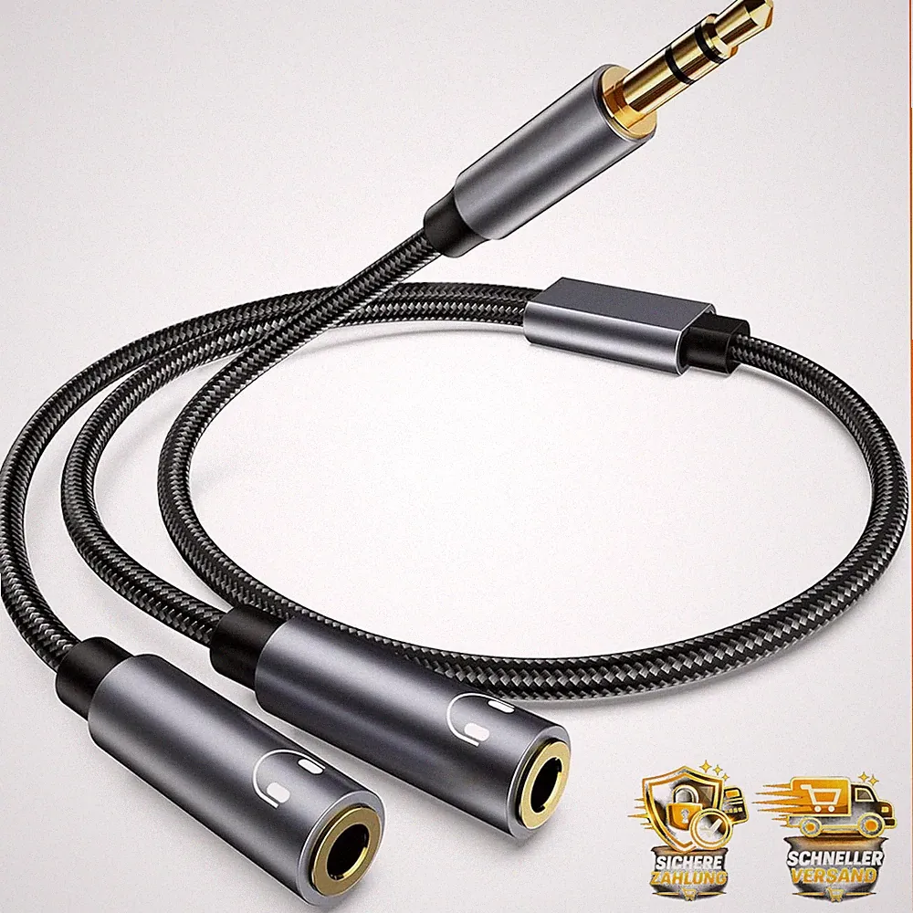 Kopfhörer-Splitter 3,5mm 1 auf 2 Buchsen Stereo-Audio kompakt für Reisen Alltag