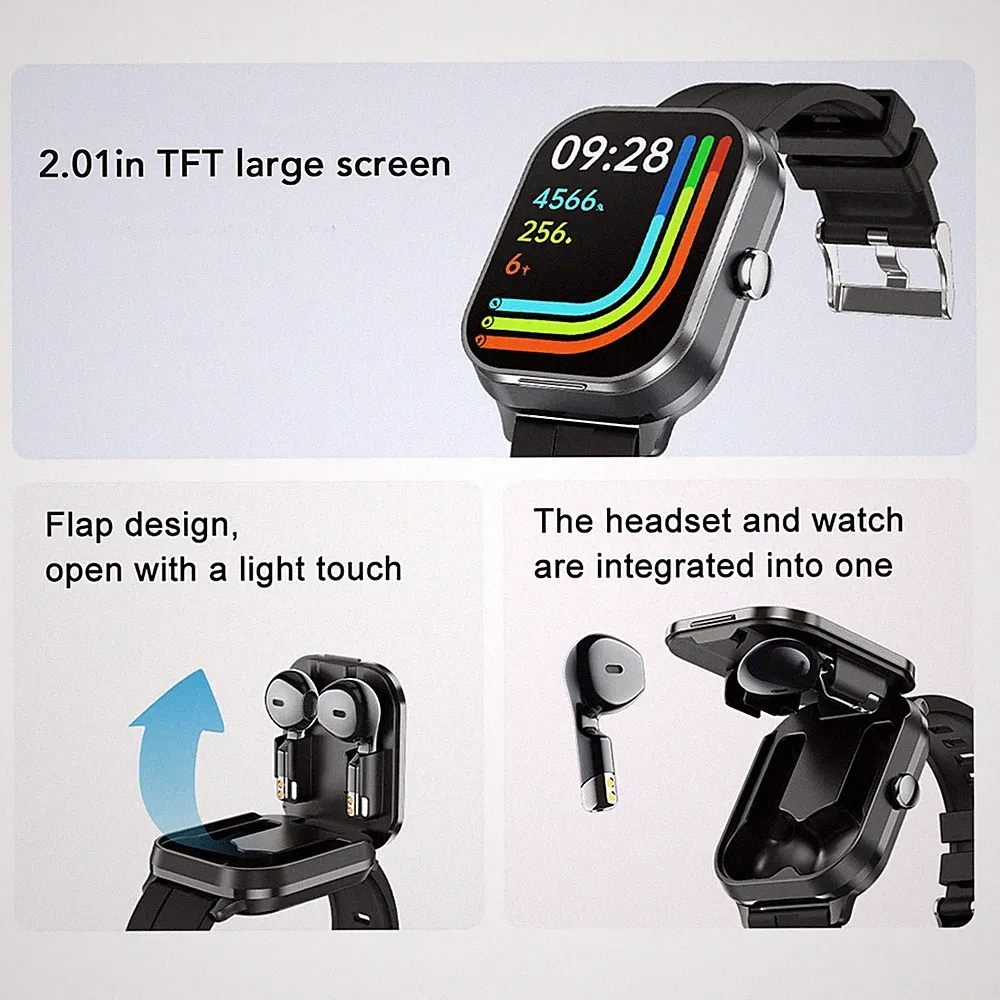 Kopfhörer-Sportuhr NFC-Fitness-Tracker Intelligente Sportuhr 2 In 1 2 Zoll TFT