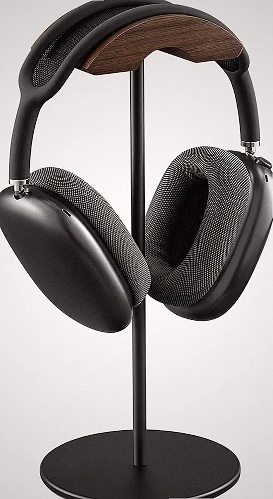 Kopfhörer Ständer, Headset Halterung aus Walnuss Holz & Aluminium, Natur W