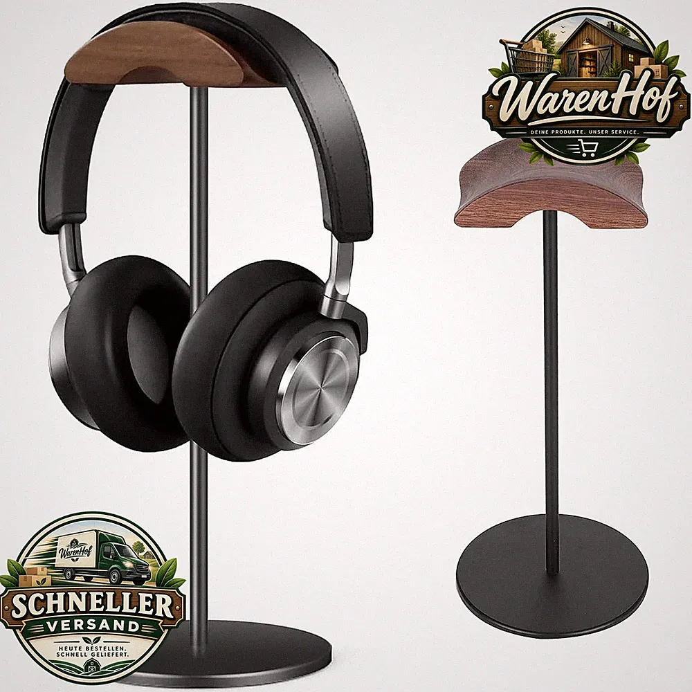 Kopfhörer Ständer Headset Halterung Walnussholz Aluminium Schreibtisch Zubehör