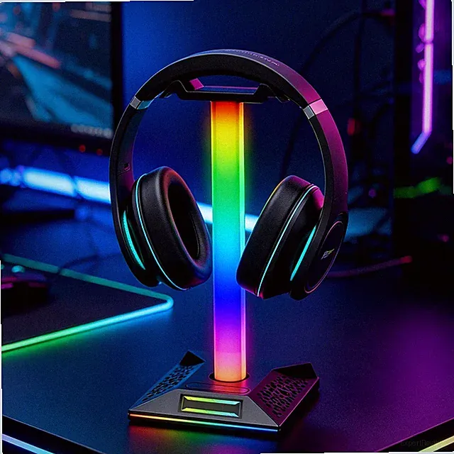 Kopfhörer Ständer LED Headset Halterung RGB Gaming Kopfhörer Halter mit 2 USB DE