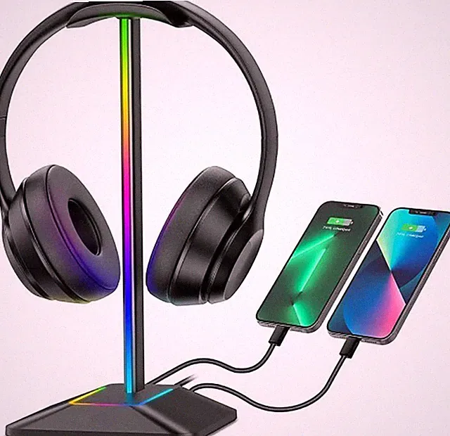 Kopfhörer Ständer LED RGB Headset Halterung Gaming Kopfhörer Halter mit 2 USB DE