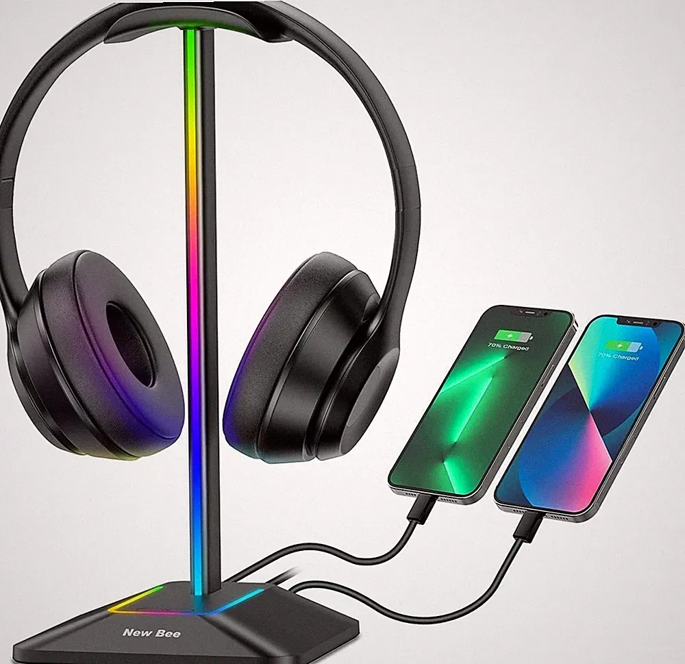 Kopfhörer Ständer RGB mit USB Typ-C Ladegerät Datenübertragung Schwarz Gaming