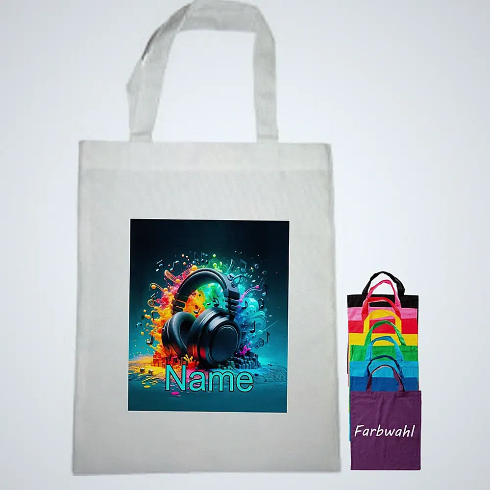Kopfhörer Stoffbeutel mit Namen personalisiert | Tasche 9 Farben | Stofftasche