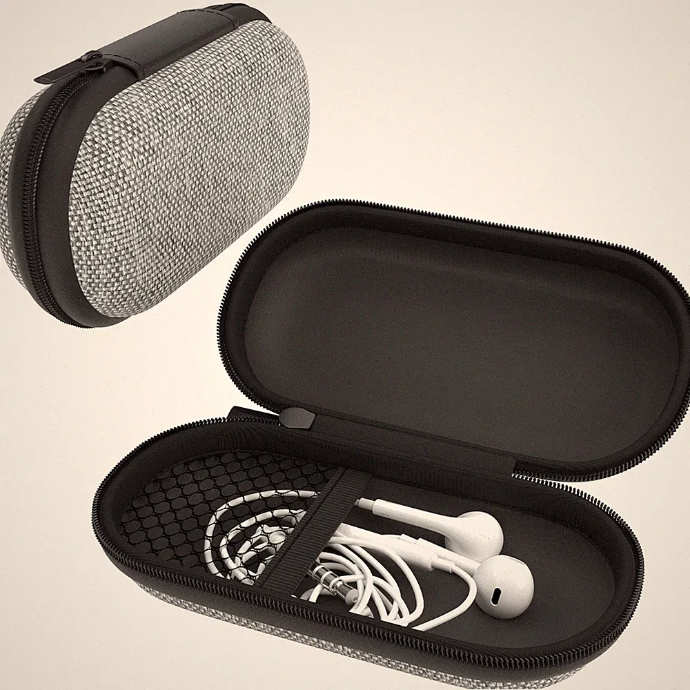 Kopfhörer Tasche Case Schutzhülle Aufbewahrung Kleinteile Netzfach Oval Grau