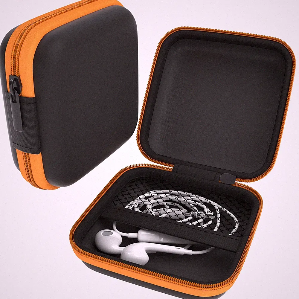 Kopfhörer Tasche Case Schutzhülle Aufbewahrungstasche Netzfach Oval Eckig Orange
