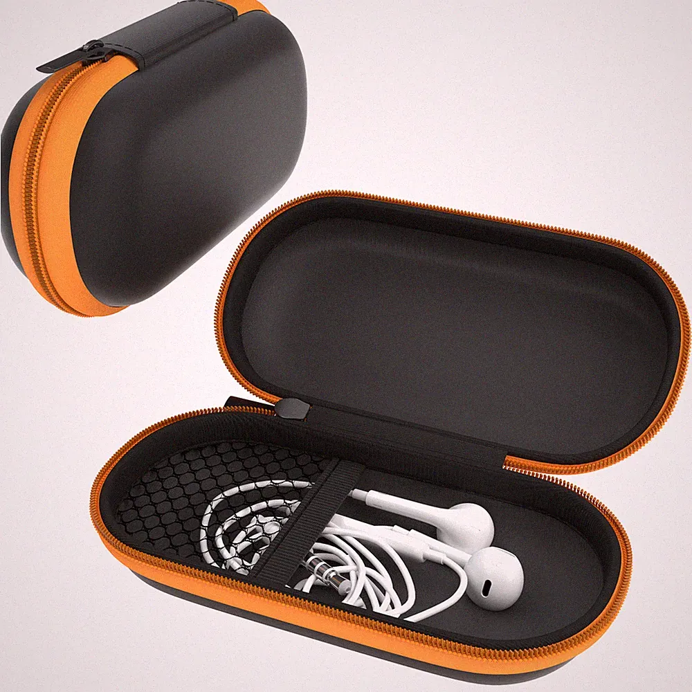 Kopfhörer Tasche Case Schutzhülle Aufbewahrungstasche Netzfach Oval Orange