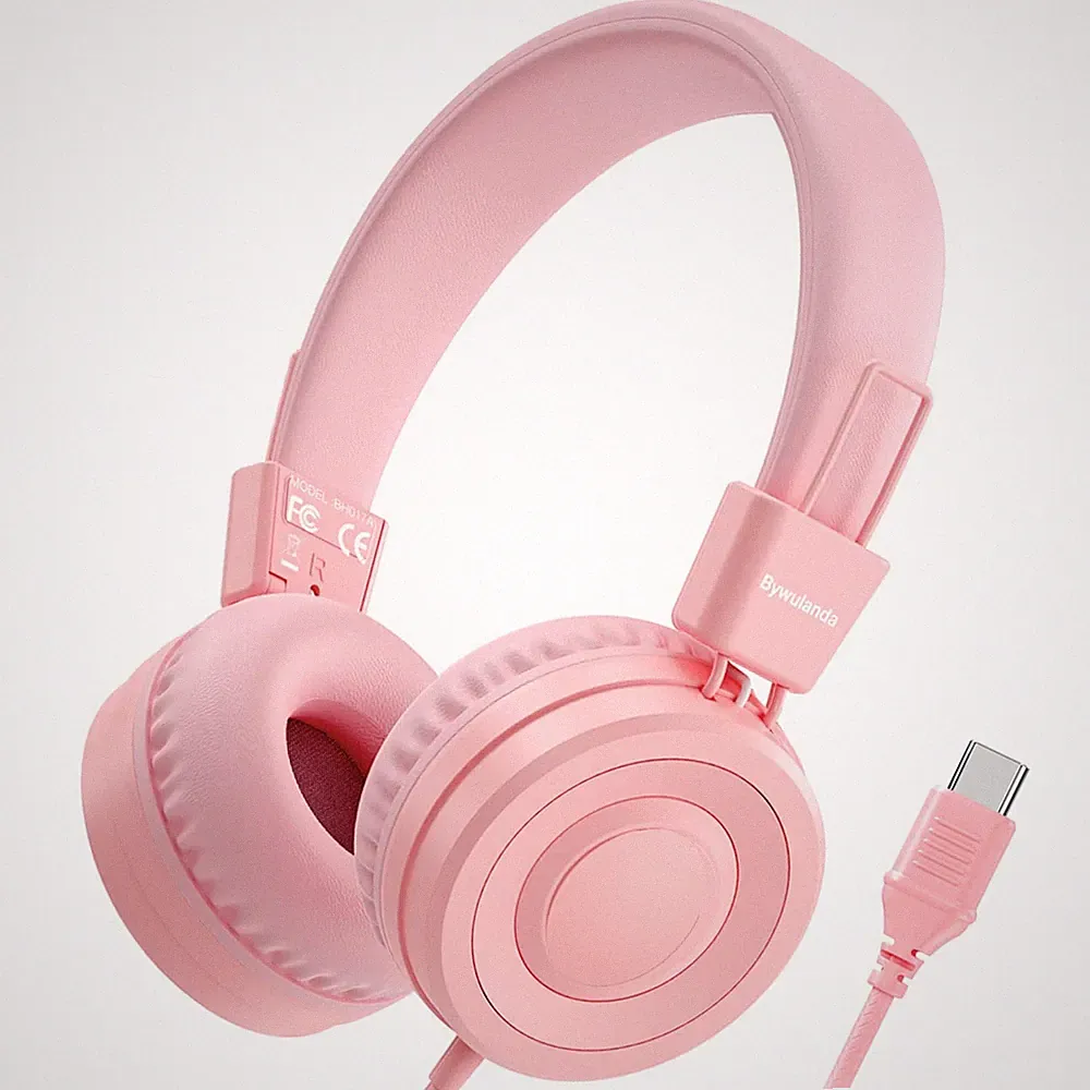 Kopfhörer Typ C für Kinder, Faltbar, 94 dB Lautstärkebegrenzung, Rosa