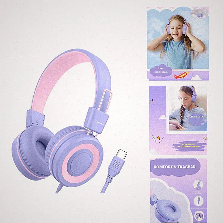 Kopfhörer USB-C Kinder 94 dB Lautstärkebegrenzung Faltbar Violett Bywulanda