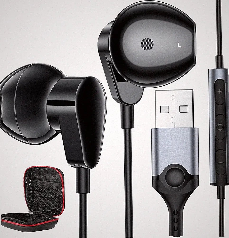 Kopfhörer USB mit Mikrofon für Laptop,Leichte In Ear Ohrstöpsel mit Kabel | Ga