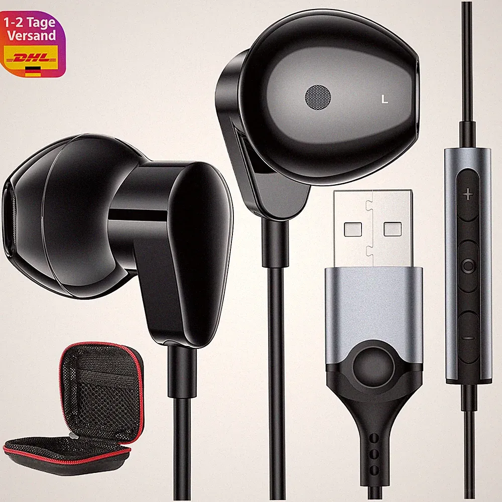 Kopfhörer USB mit Mikrofon In Ear Leicht Kabel für Laptop Ohrstöpsel