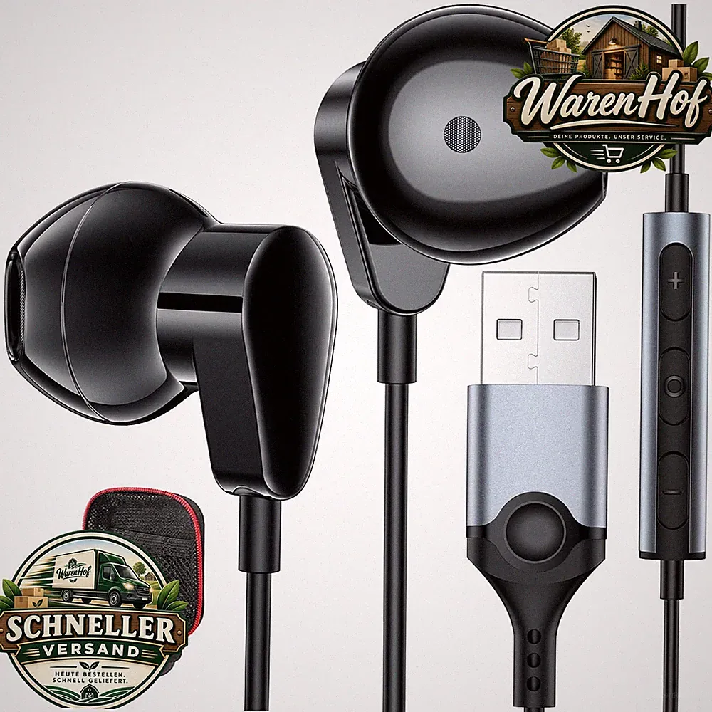 Kopfhörer USB mit Mikrofon In Ear Leicht Kabel für Laptop Ohrstöpsel