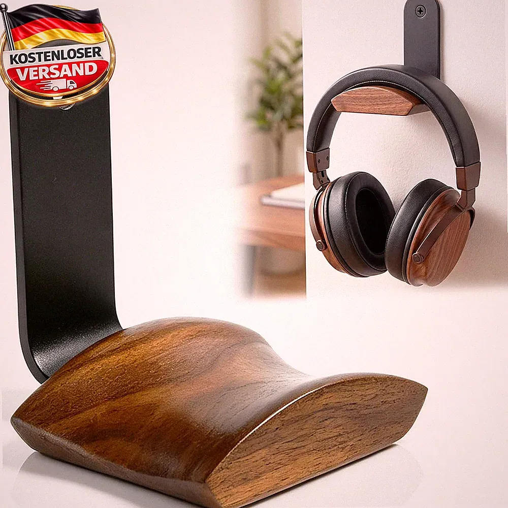 Kopfhörerhalter Holz Aluminium für Over-Ear Gaming-Headsets stabil auf Schreibti