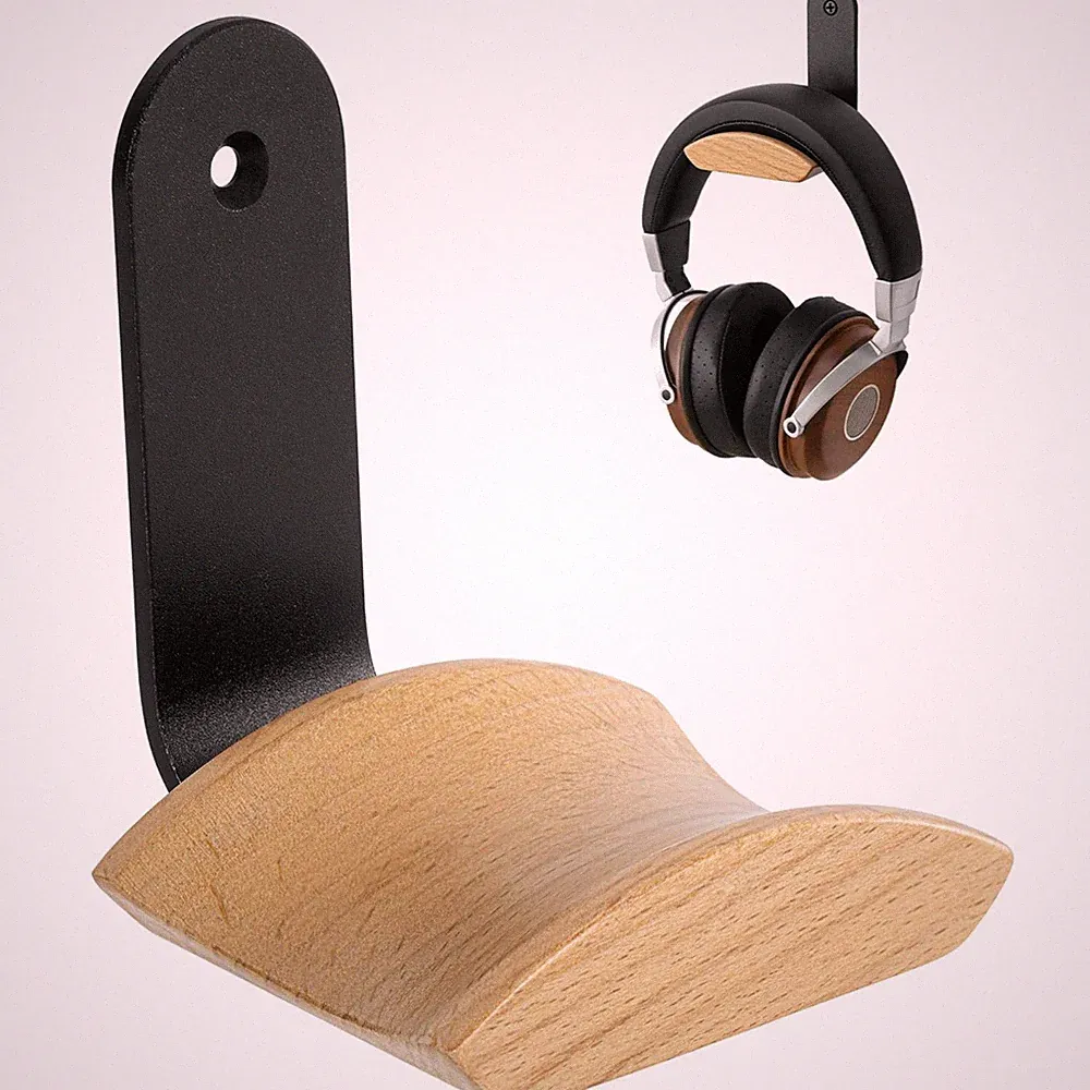 Kopfhörerhalter Holz Aluminium Wandhalterung Klebe Schraube schwarz