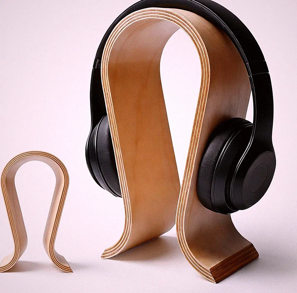 Kopfhörerhalter Holz Walnuss 25cm U-Form Rutschfest Stabil Büro Zuhause
