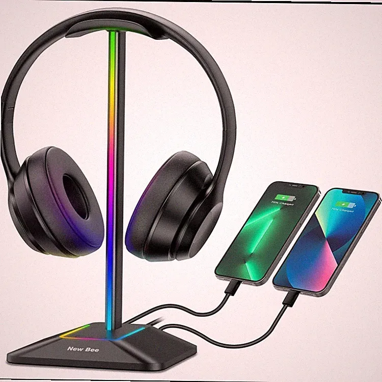 Kopfhörerständer RGB-Beleuchtung Aluminium Halter Schwarz stabil für Gaming