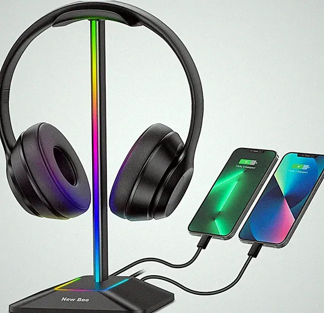 Kopfhörerständer RGB Headset Halter mit USB C Ladeanschluss Gaming Tisch schwarz
