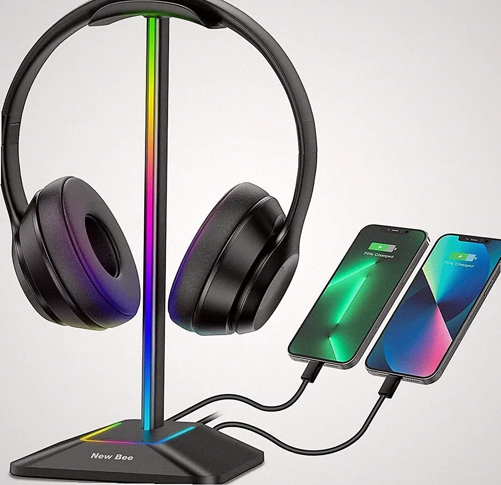 Kopfhörerständer RGB Schwarz 7 Leuchtmodi mit USB Typ-C Ladegerät für Gaming