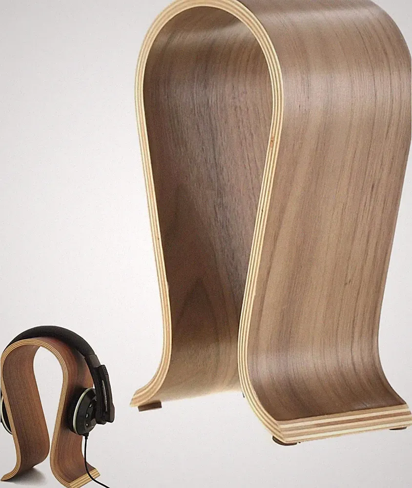 Kopfhoererstaender U-Form Holz Walnussholzfarbe für Over-Ear Kopfhörer