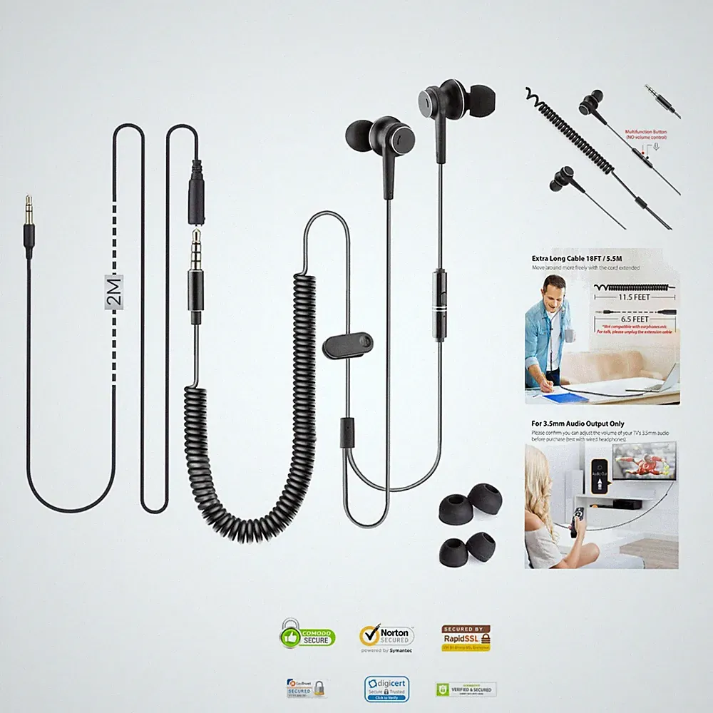 Kristallklare In-Ear Kopfhörer mit 5,5m Kabel – für lange Hörsessions