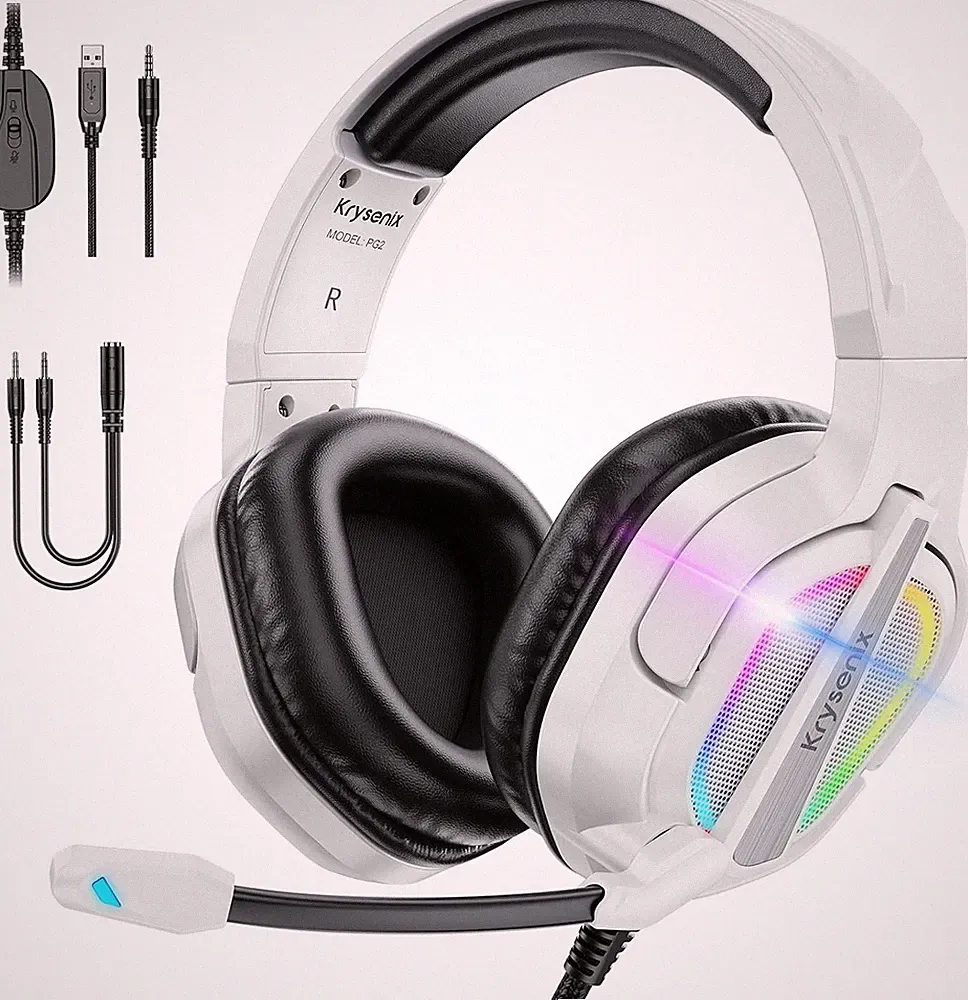 KRYSENIX PG2 ON-EAR-GAMING-KOPFHÖRER Weiß RGB PS4 PS5 PC